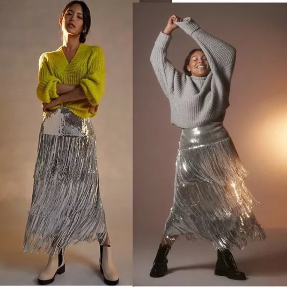Anthropologie Maeve Tatiana silver sequin skirt new without tags size 24W